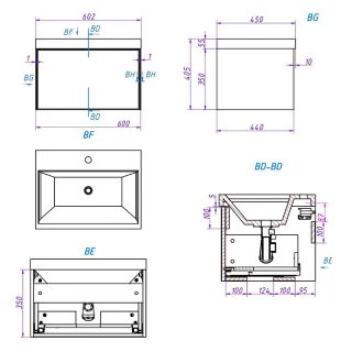 Тумба под раковину La Fenice Simpla FNC-01-SIM-BG-60 Синяя матовая 60 см